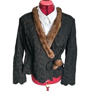 Roberto Quaglia Size 42 US Medium Wool Blend‎ Eyelets Fur Wrap Evening Cardigan